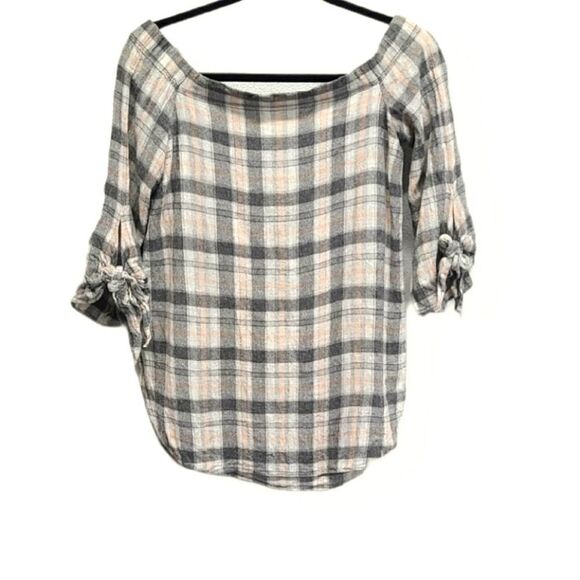 Club Monaco Plaid Off Shoulder‎ Wool Blend Blouse Size 2 - Picture 1 of 7